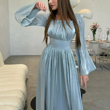2024 Fang Collar Light Dress Slim Light Luxury Sexy Long Dress